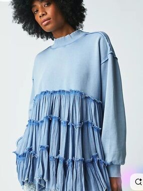 Free people Pixie Sweatshirt Pullover Tiered Ruffles Tunic